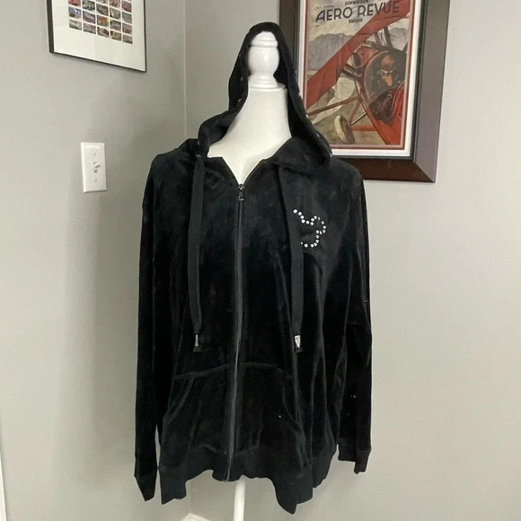 Walt Disney World Black Mickey Mouse Full Zip Velour Zip Up Jacket size … - Picture 2 of 6